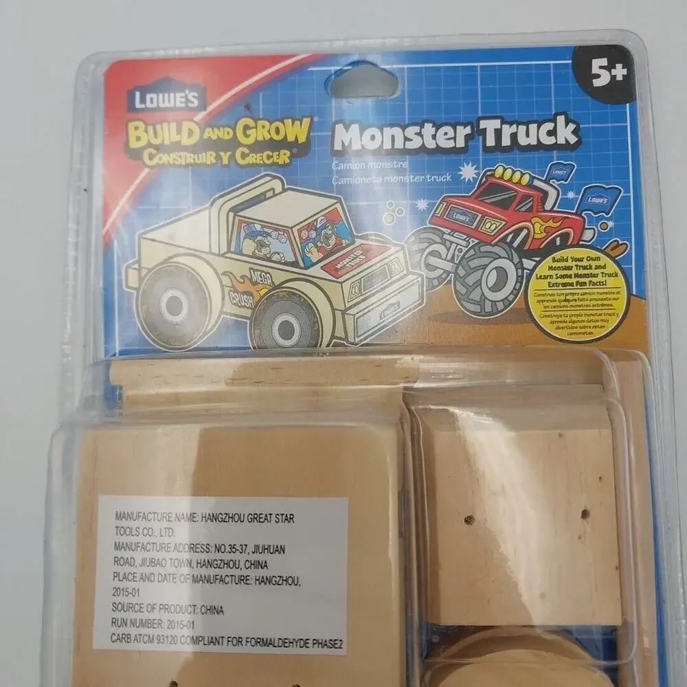 Lowe's Build and Grow Kids Wood Monster Truck Project Kit Customize (BRAND NEW)‎